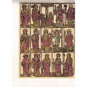 Crucifixion and Fourteen Auxiliary Saints-Print on White Mat-Printed in Japan